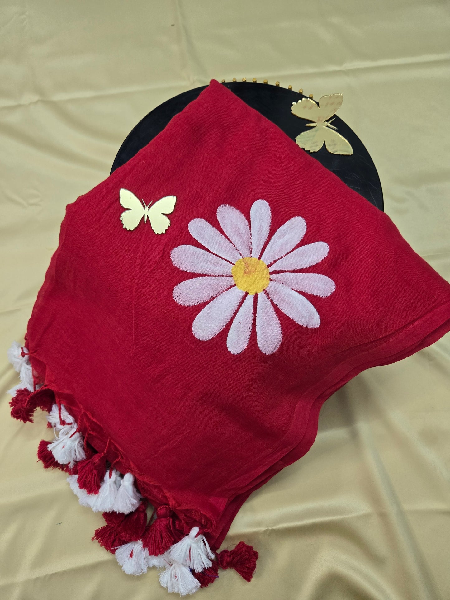 SunFlower Hand Painted Mulcotton Saree