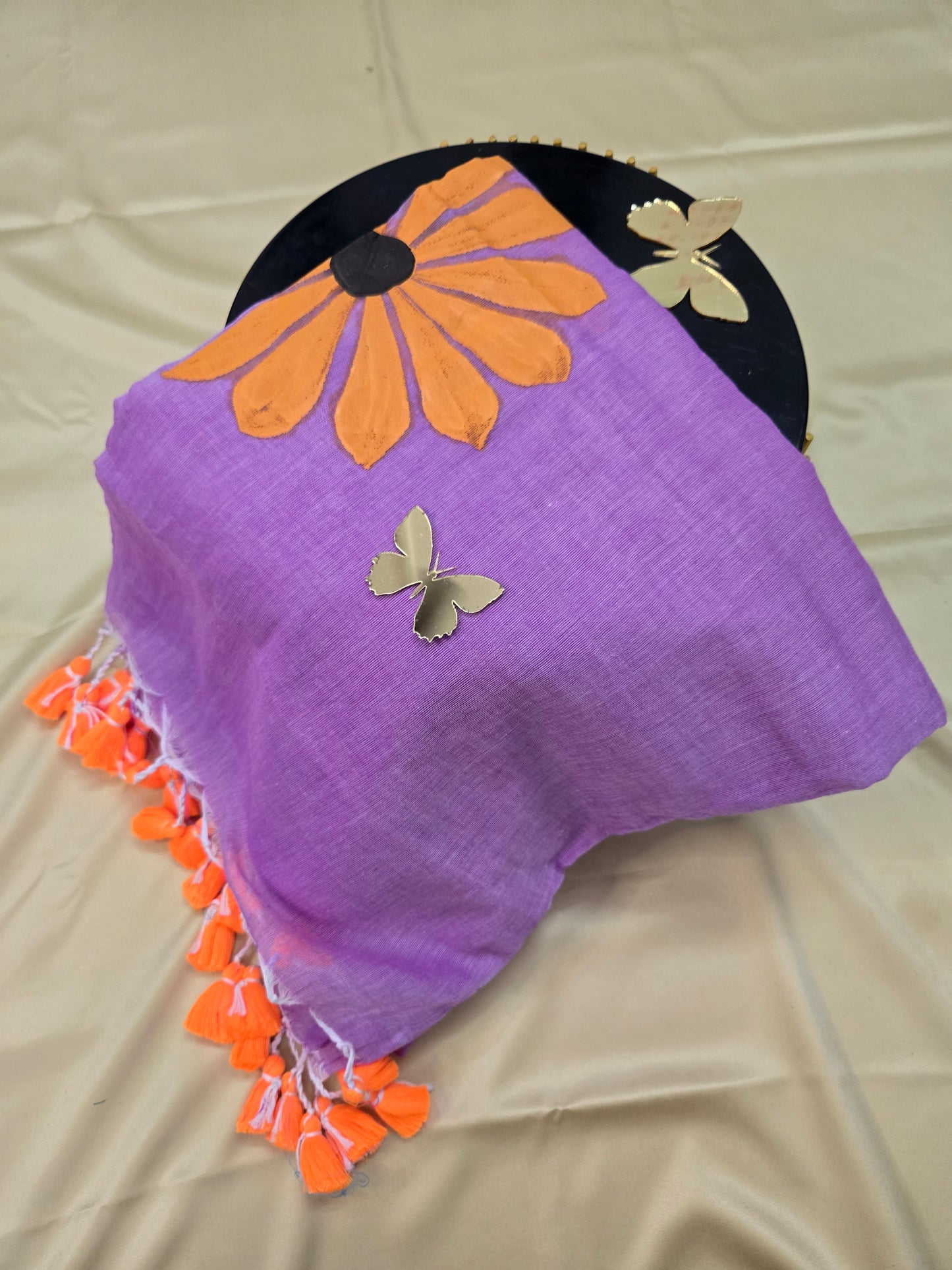 SunFlower Hand Painted Mulcotton Saree