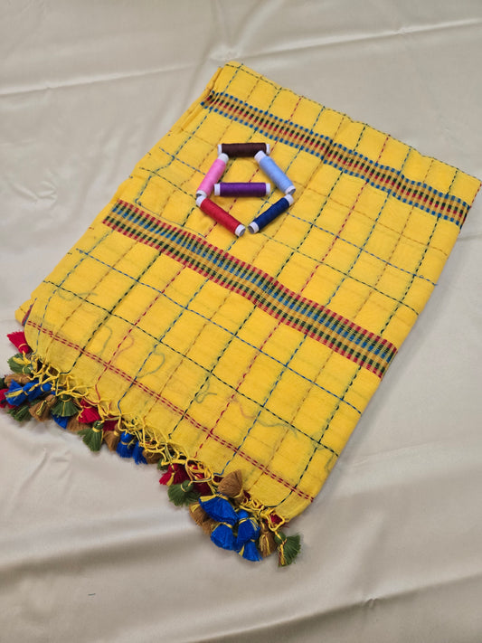 Checkered Kantha Mulcotton Saree