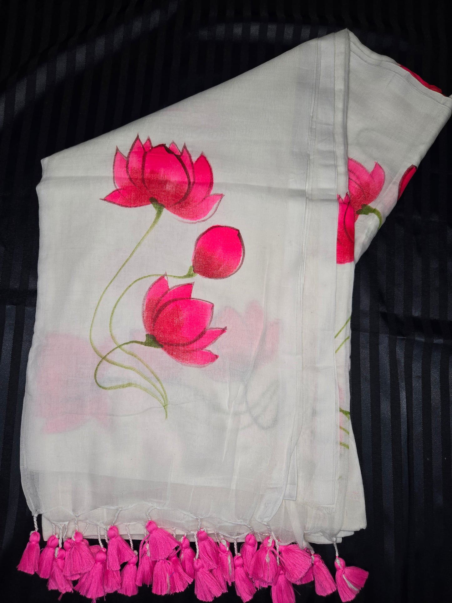 Lotus handpainted Mulcotton Saree