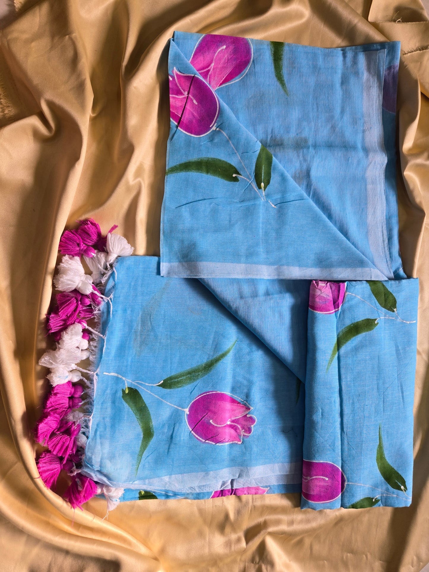 Tulip Handpainted Mulcotton Saree