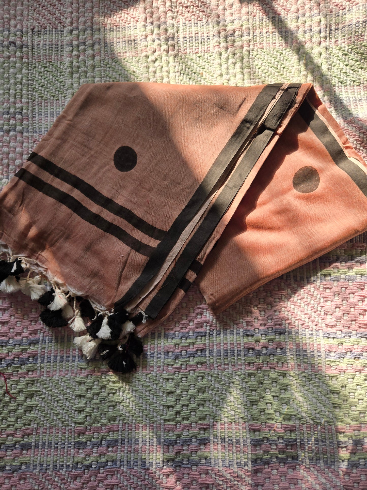 Hand block Big Polka Dots Mulcotton Saree