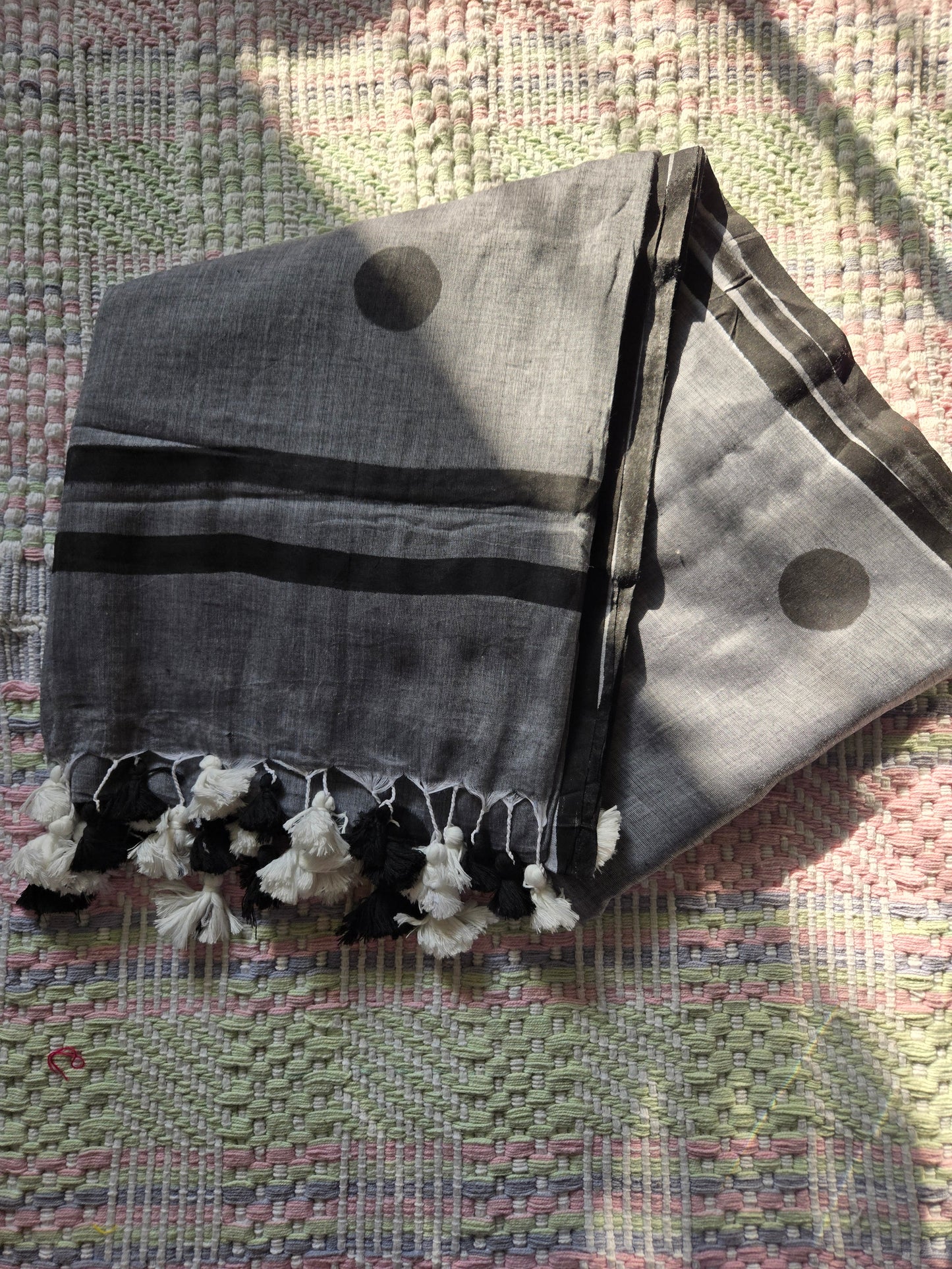 Hand block Big Polka Dots Mulcotton Saree