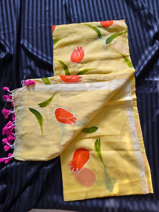 Tulip Handpainted Mulcotton Saree