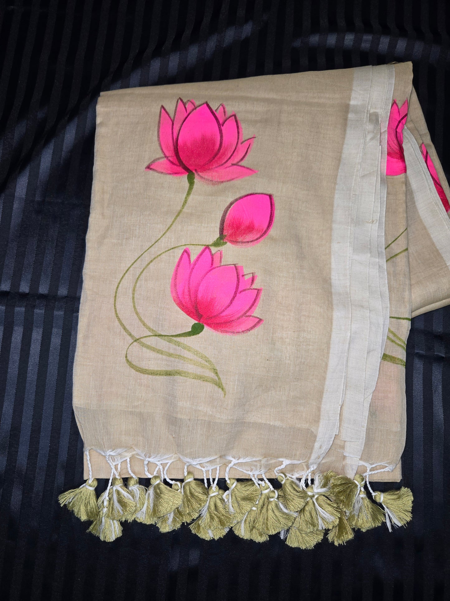 Lotus handpainted Mulcotton Saree