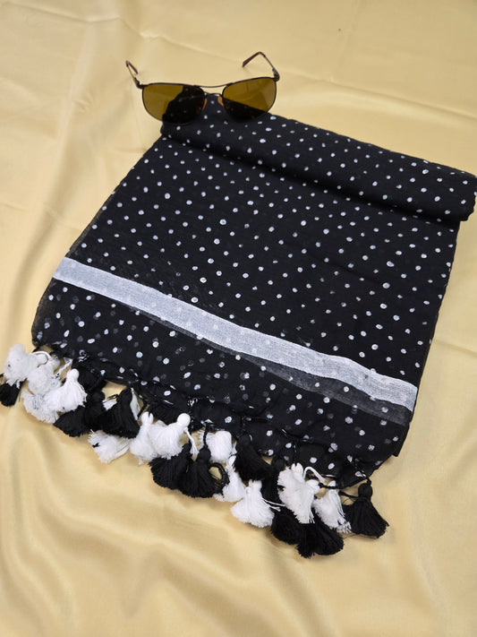 Hand Block Small Polka Dots mulcotton saree