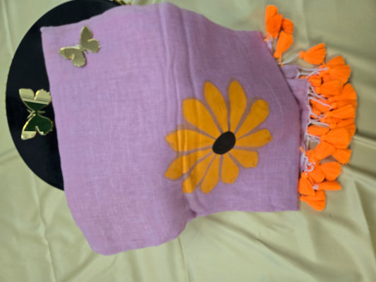 SunFlower Hand Painted Mulcotton Saree