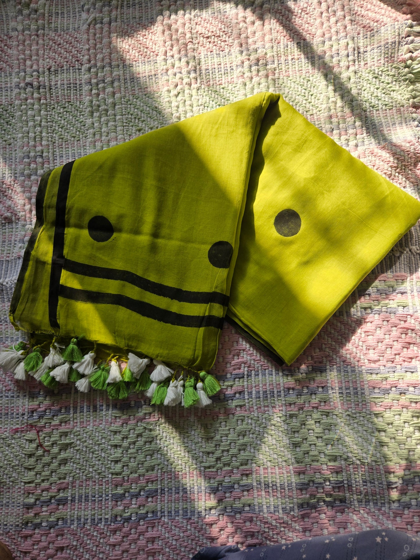 Hand block Big Polka Dots Mulcotton Saree