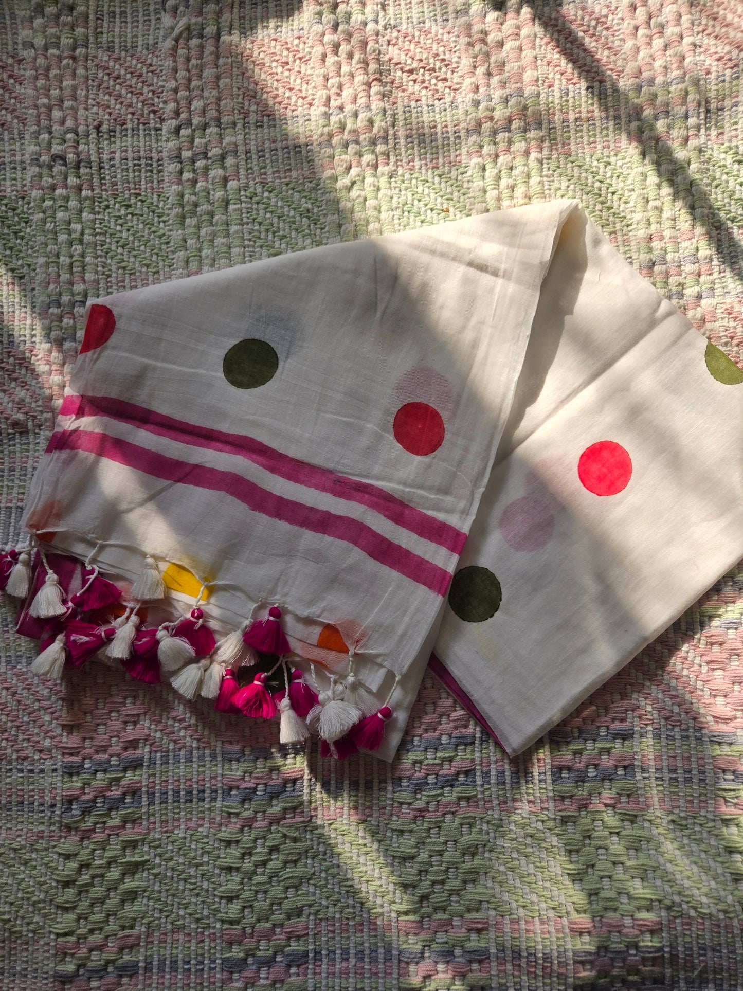 Hand block Big Polka Dots Mulcotton Saree