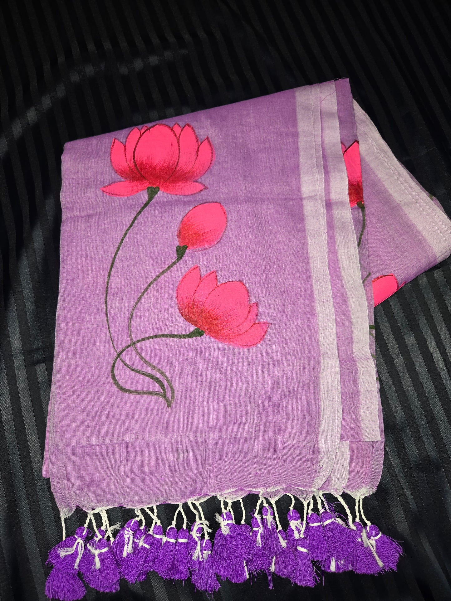 Lotus handpainted Mulcotton Saree