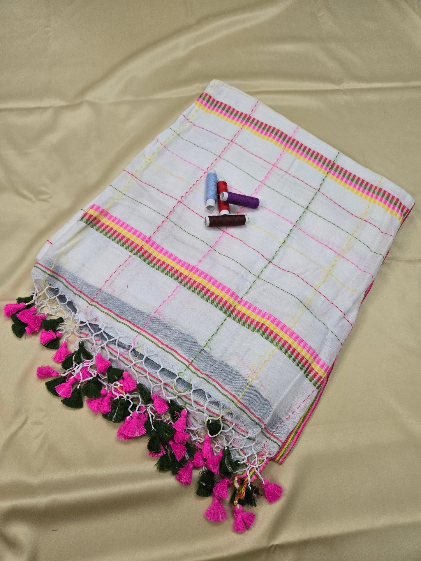 Checkered Kantha Mulcotton Saree
