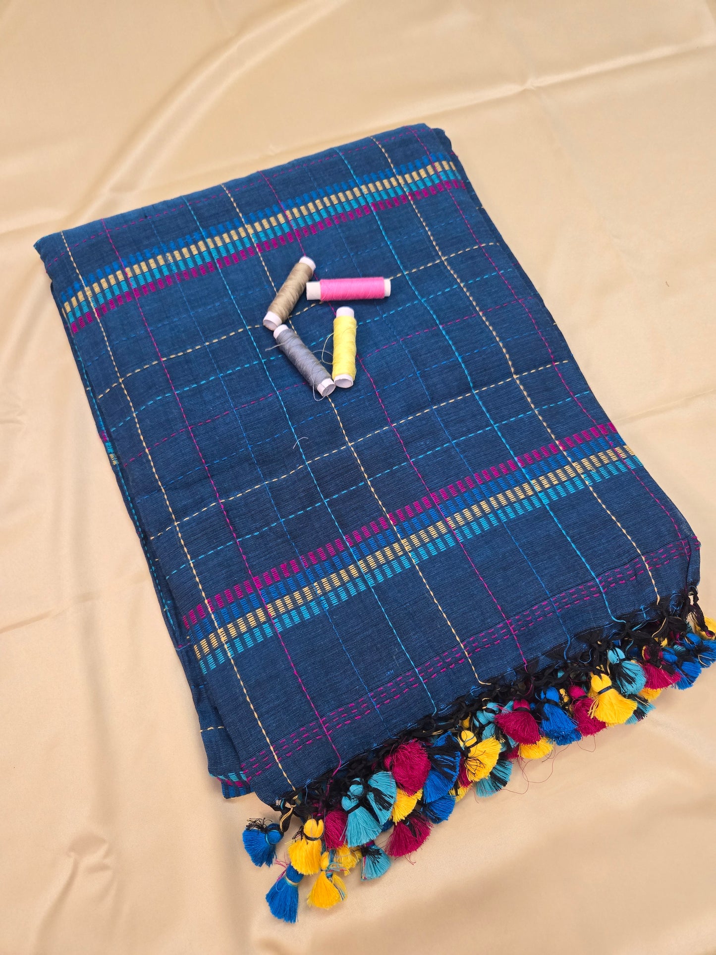 Checkered Kantha Mulcotton Saree