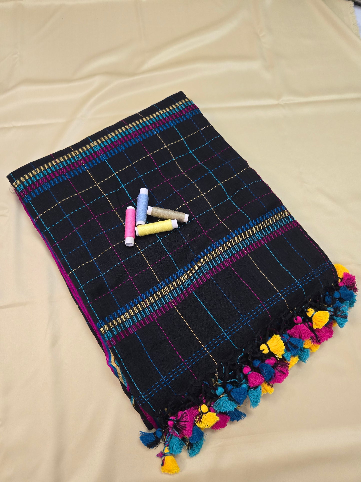 Checkered Kantha Mulcotton Saree