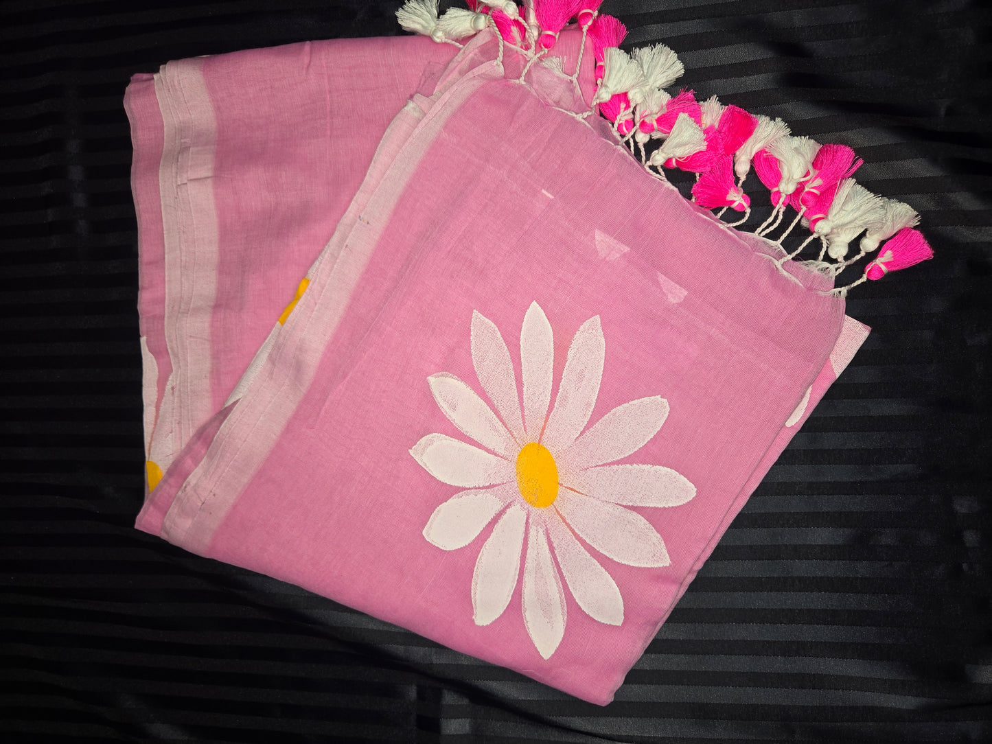 SunFlower Hand Painted Mulcotton Saree