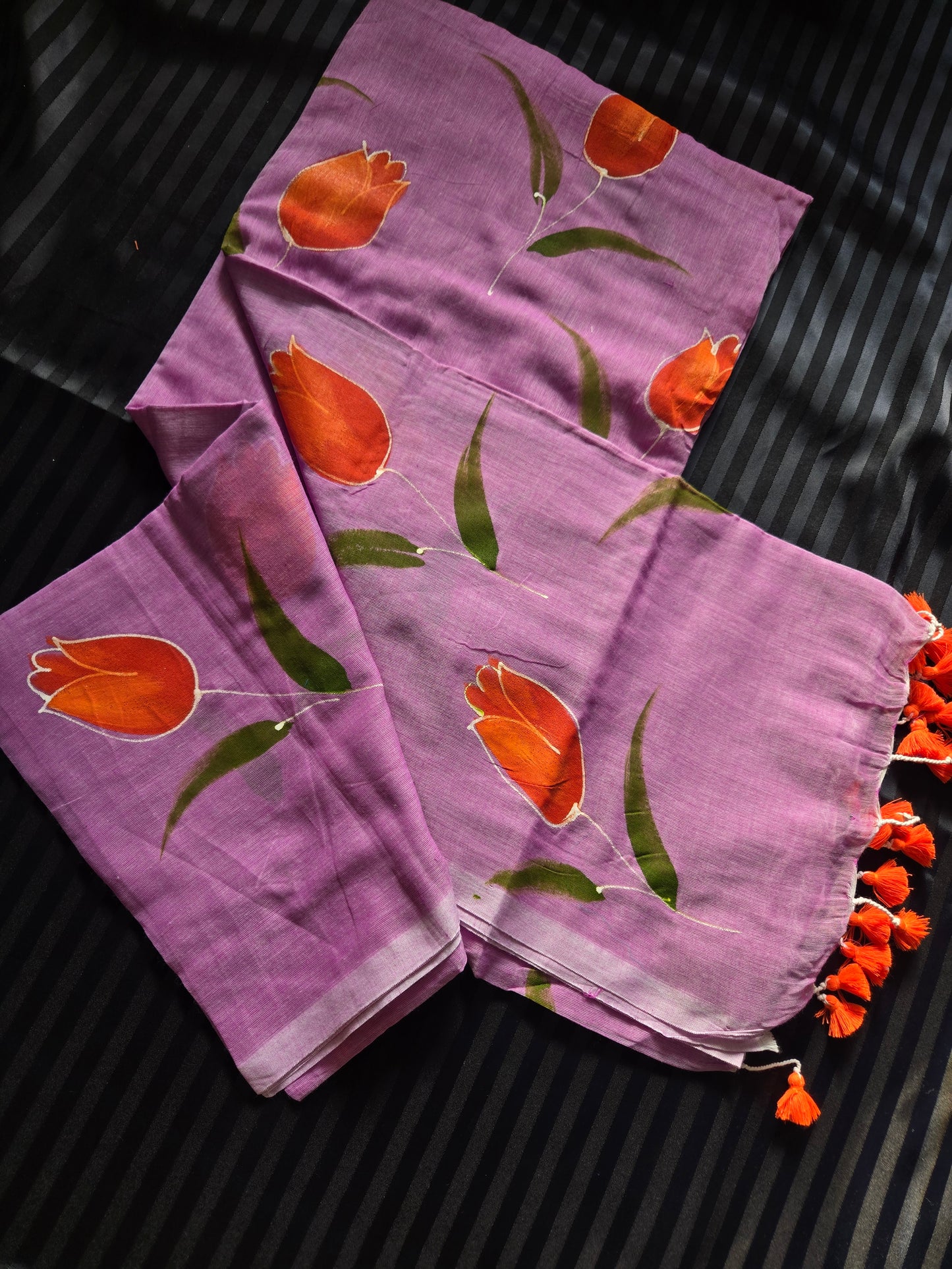 Tulip Handpainted Mulcotton Saree