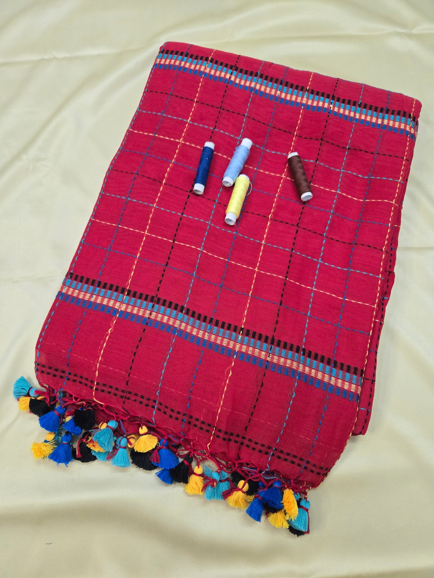 Checkered Kantha Mulcotton Saree